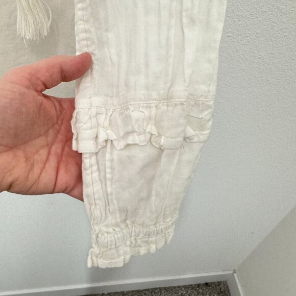 Paige Size XS White Tailynn V Neck Peasant Blouse Boho Cotton Tassle - Picture 4 of 9